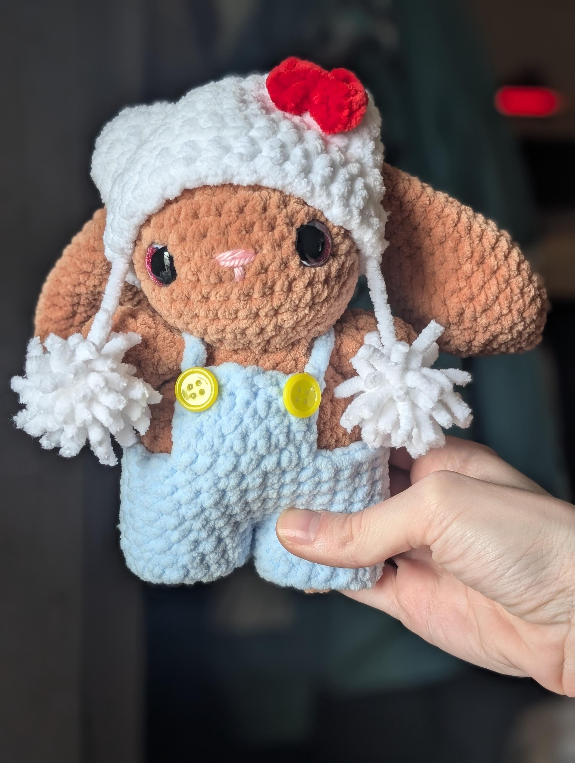 Crochet Bunny Plush with Removable Overalls and Hat | Amigurumi Toy | Kawaii Plushie | Bunny Plush | Kitty Hat