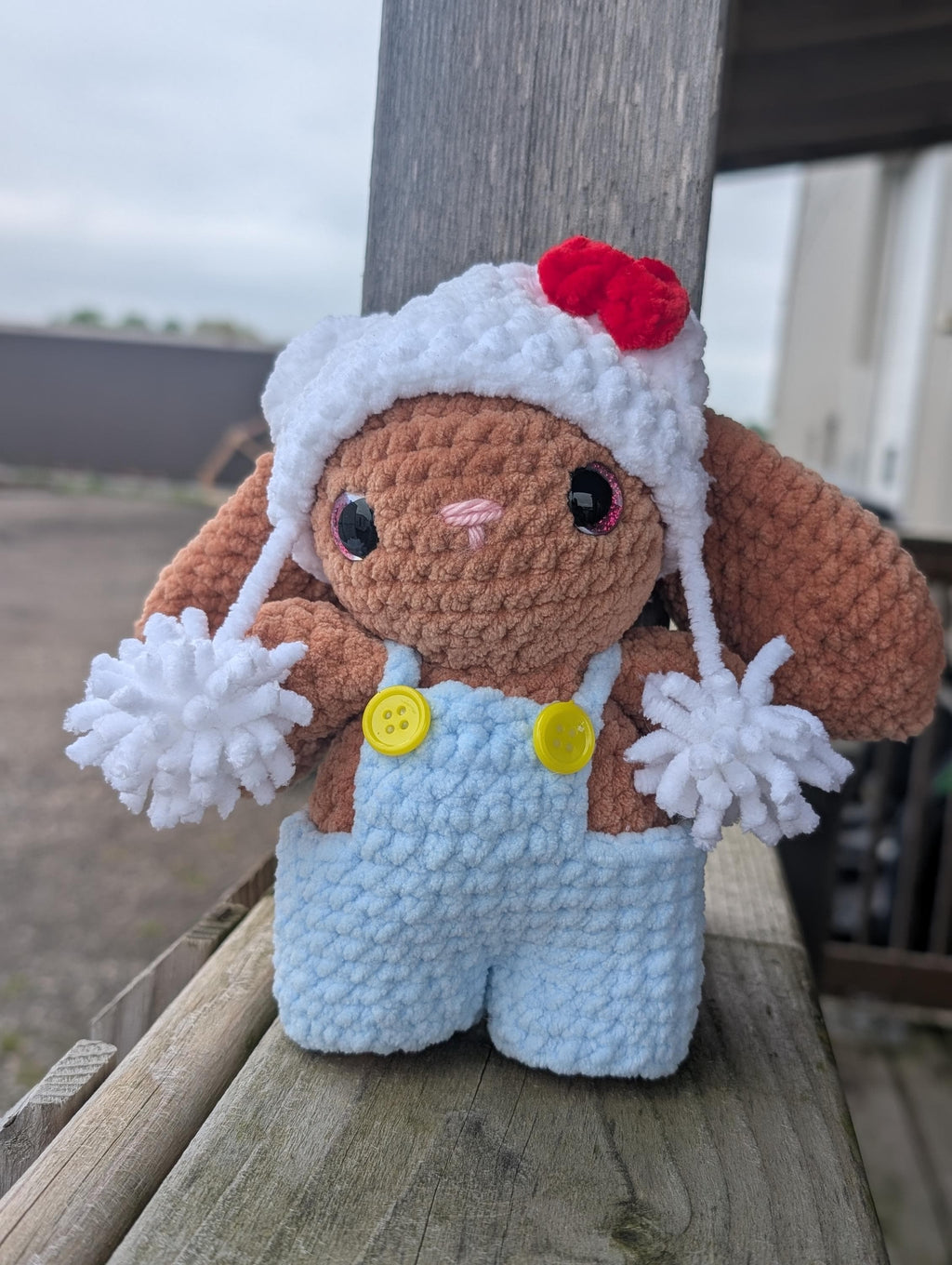 Crochet Bunny Plush with Removable Overalls and Hat | Amigurumi Toy | Kawaii Plushie | Bunny Plush | Kitty Hat