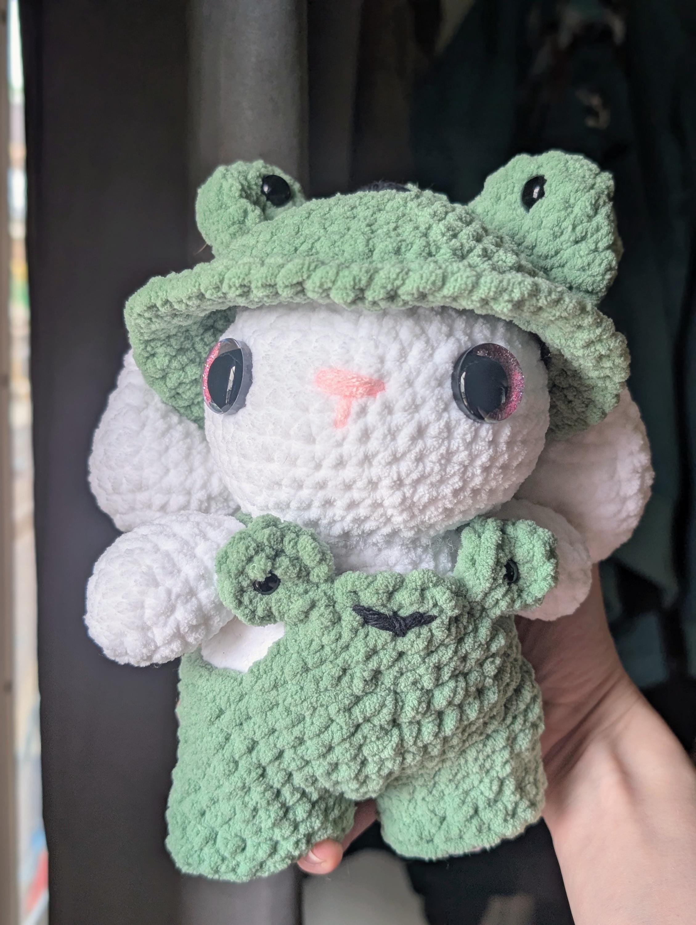 Handmade Crochet Bunny Plush | Frog Costume, Soft Kawaii Amigurumi Toy