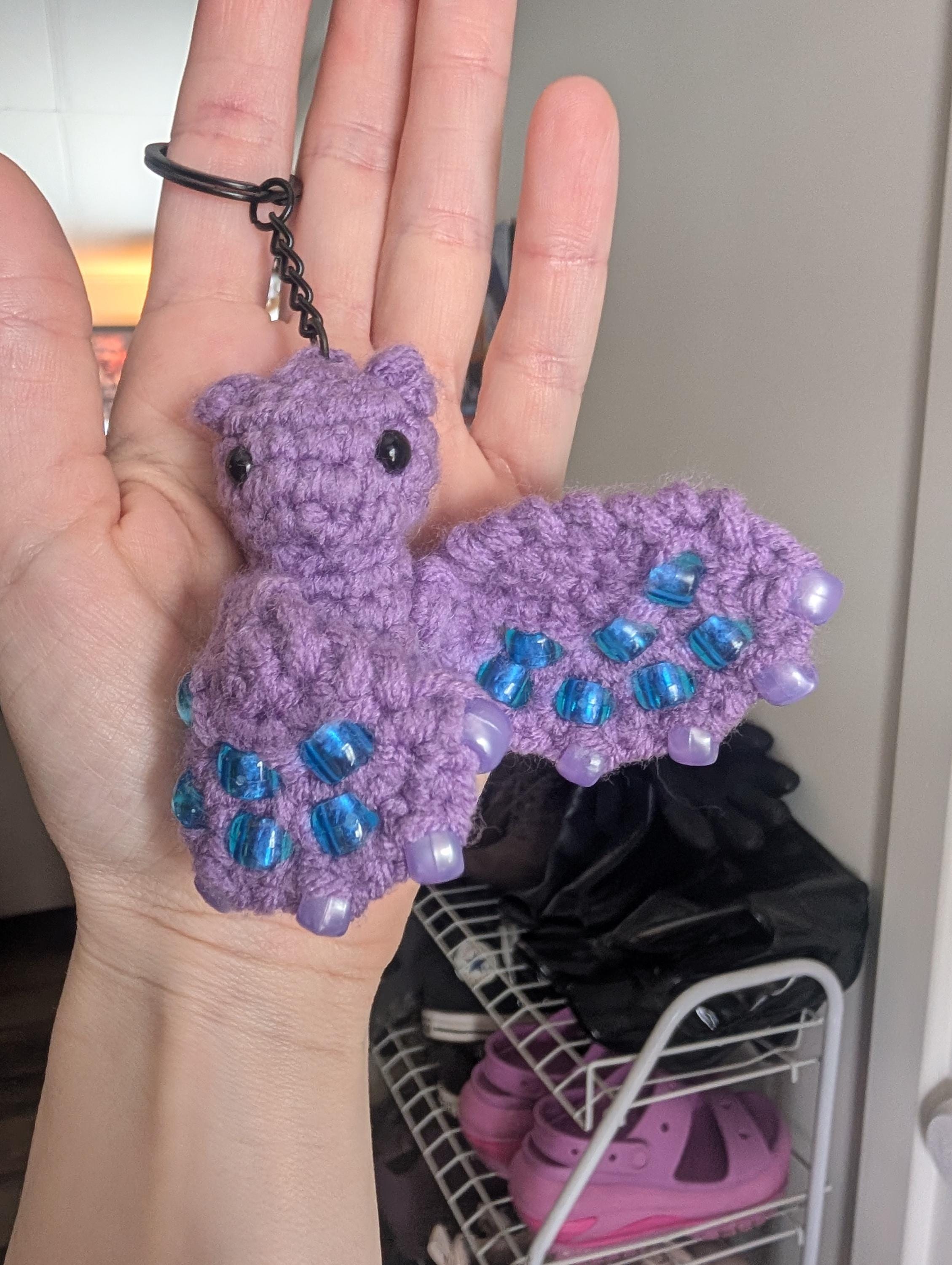 Crochet Bat Keychain | Purple Sensory Plush, Beaded Charm, Goth Kawaii Bag Accessory| Crochet Gift