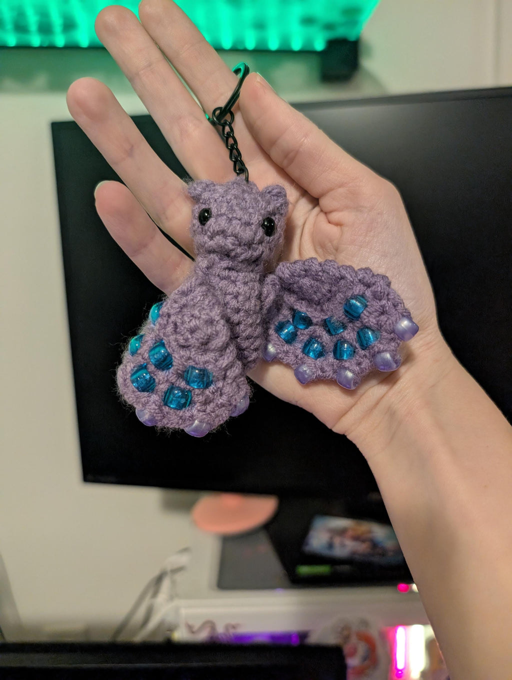 Crochet Bat Keychain | Purple Sensory Plush, Beaded Charm, Goth Kawaii Bag Accessory| Crochet Gift