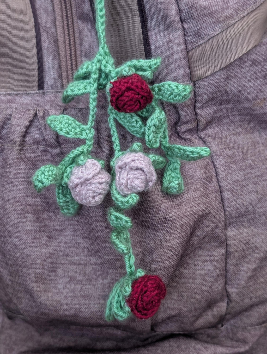 Crochet Rose Vine Bag Charm | Handmade Floral Keychain, Cottagecore Accessory