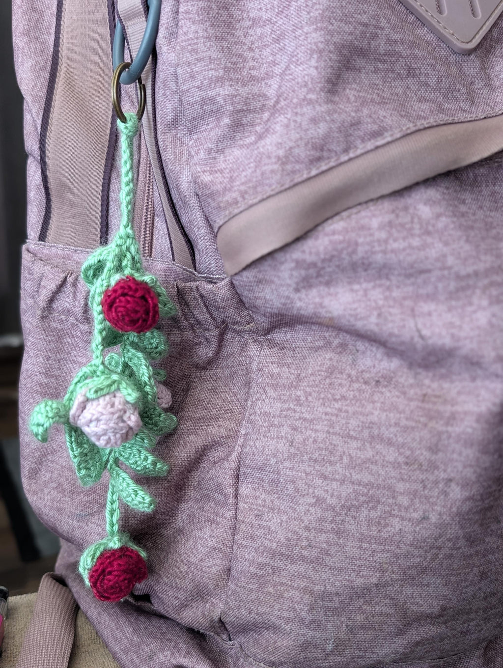 Crochet Rose Vine Bag Charm | Handmade Floral Keychain, Cottagecore Accessory