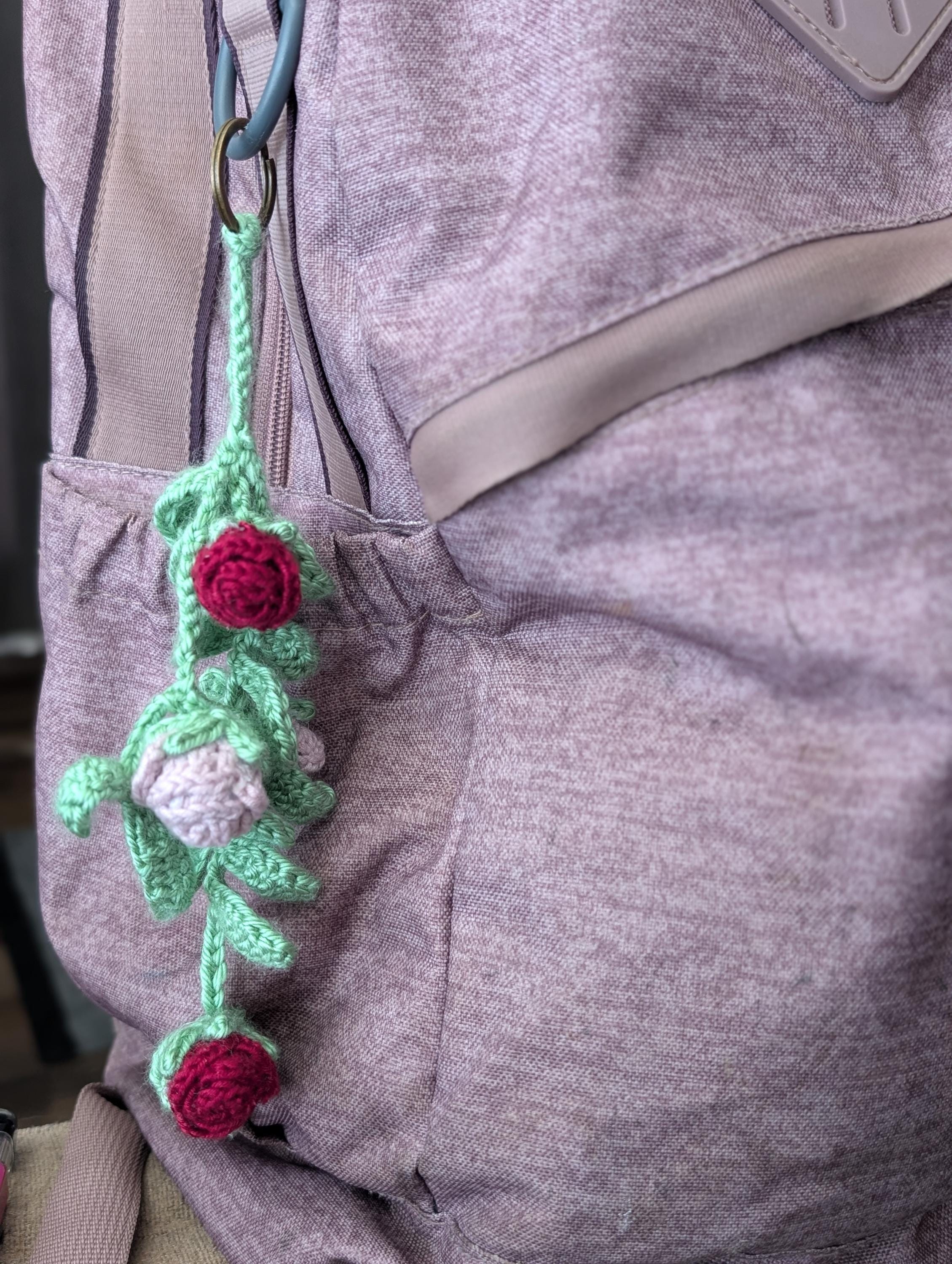 Crochet Rose Vine Bag Charm | Handmade Floral Keychain, Cottagecore Accessory