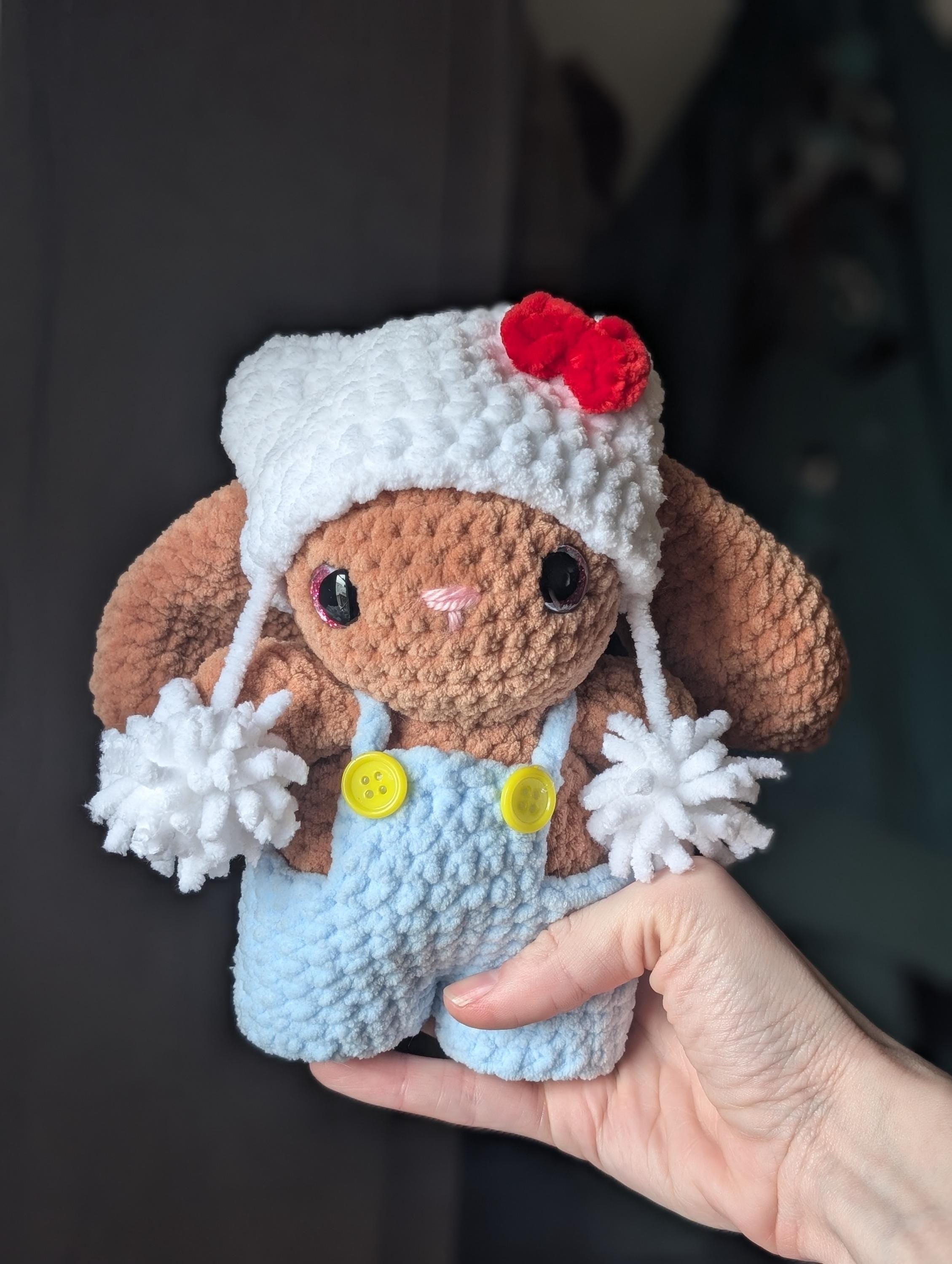 Crochet Bunny Plush with Removable Overalls and Hat | Amigurumi Toy | Kawaii Plushie | Bunny Plush | Kitty Hat