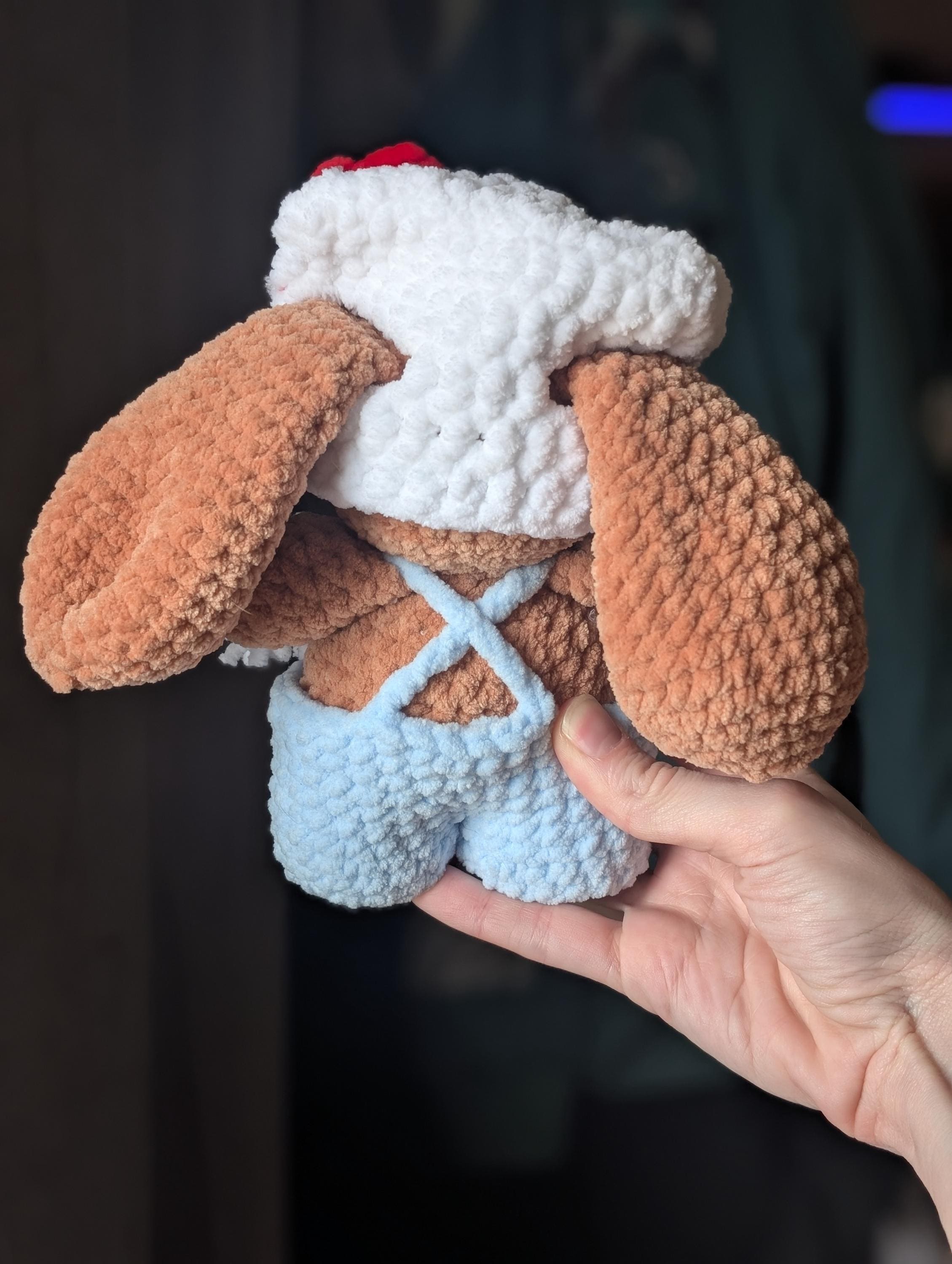 Crochet Bunny Plush with Removable Overalls and Hat | Amigurumi Toy | Kawaii Plushie | Bunny Plush | Kitty Hat