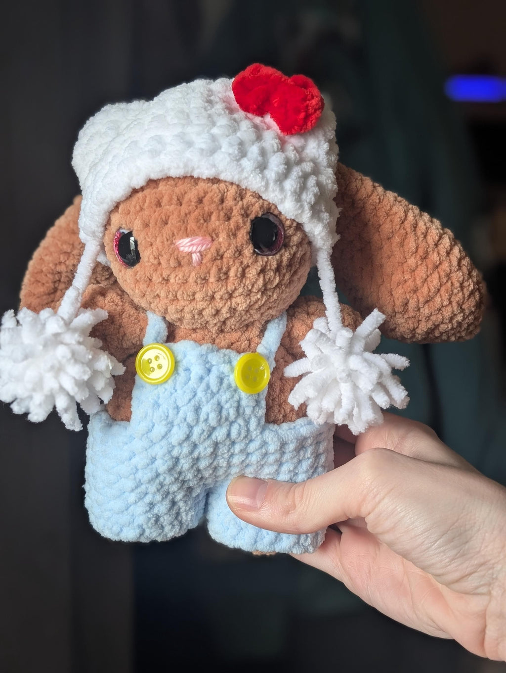 Crochet Bunny Plush with Removable Overalls and Hat | Amigurumi Toy | Kawaii Plushie | Bunny Plush | Kitty Hat