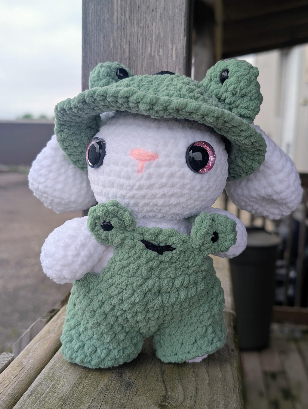 Handmade Crochet Bunny Plush | Frog Costume, Soft Kawaii Amigurumi Toy