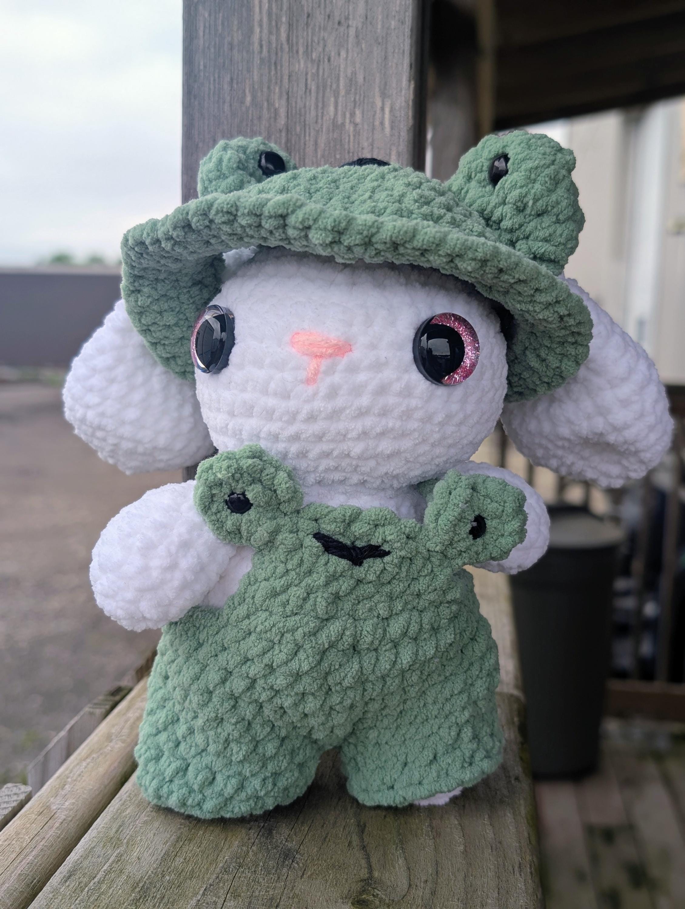 Handmade Crochet Bunny Plush | Frog Costume, Soft Kawaii Amigurumi Toy