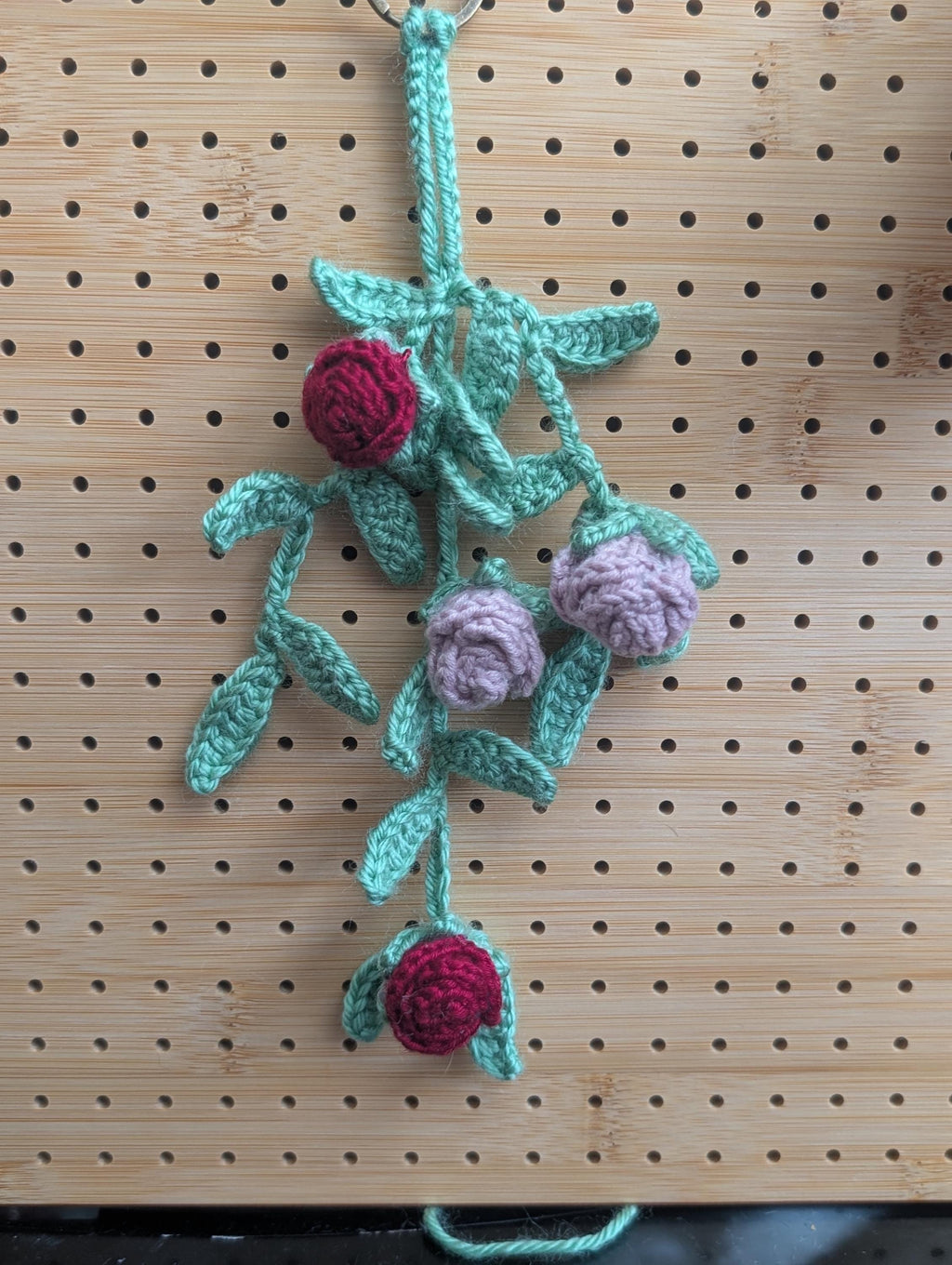 Crochet Rose Vine Bag Charm | Handmade Floral Keychain, Cottagecore Accessory