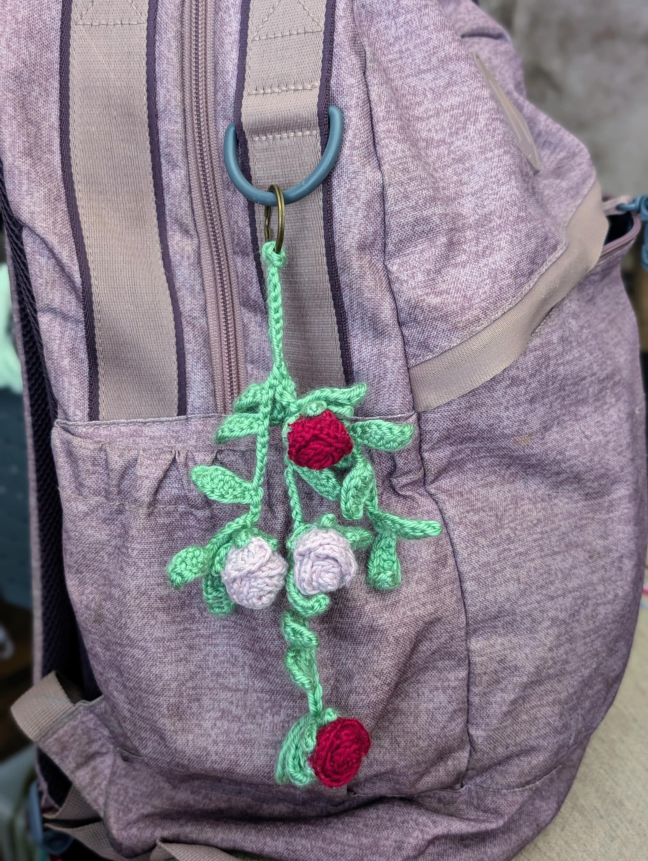 Crochet Rose Vine Bag Charm | Handmade Floral Keychain, Cottagecore Accessory