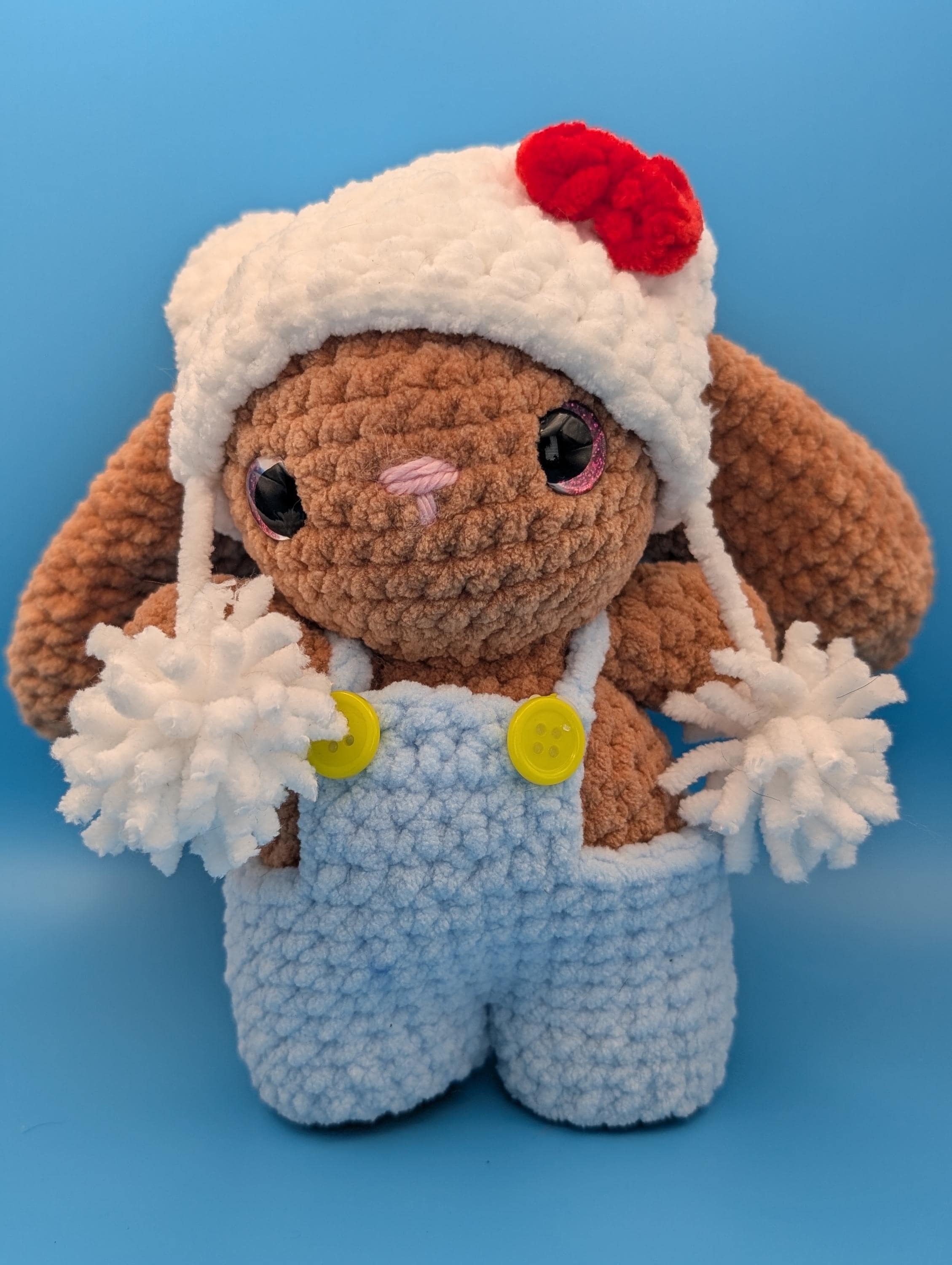 Crochet Bunny Plush with Removable Overalls and Hat | Amigurumi Toy | Kawaii Plushie | Bunny Plush | Kitty Hat